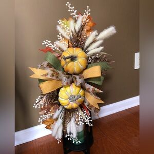 HAND CRAFTED Fall Pumpkin Berry Swag Lantern Topper Table Centerpiece
